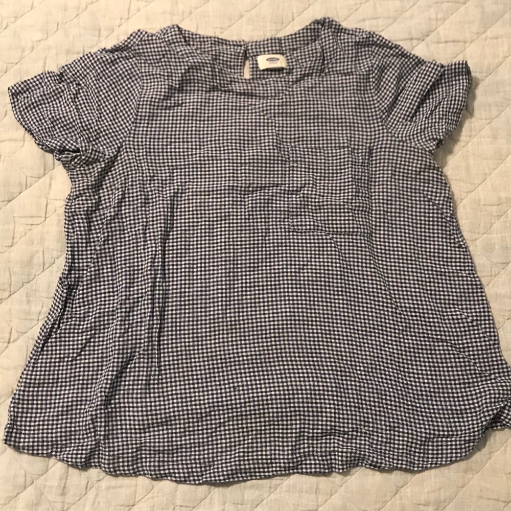 Navy Gingham Babydoll Top